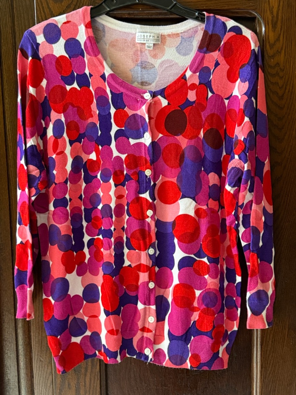Joseph A Red Pink Purple Polka Dot Button Cardigan